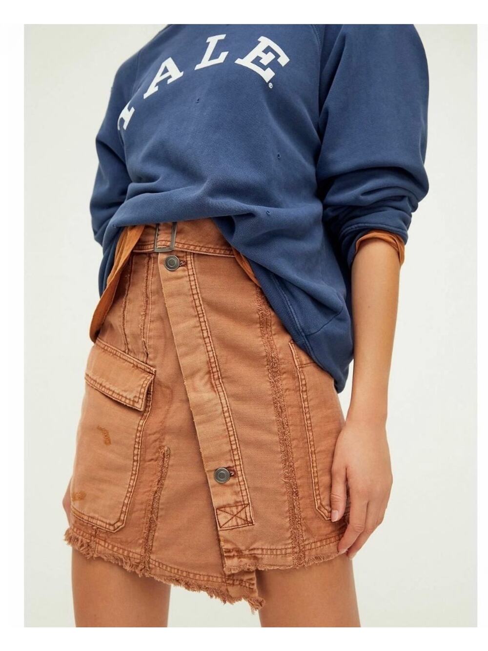 New Free People On The Horizon Mini Skirt Size 2 Cargo Asymmetric Raw Edge Hem